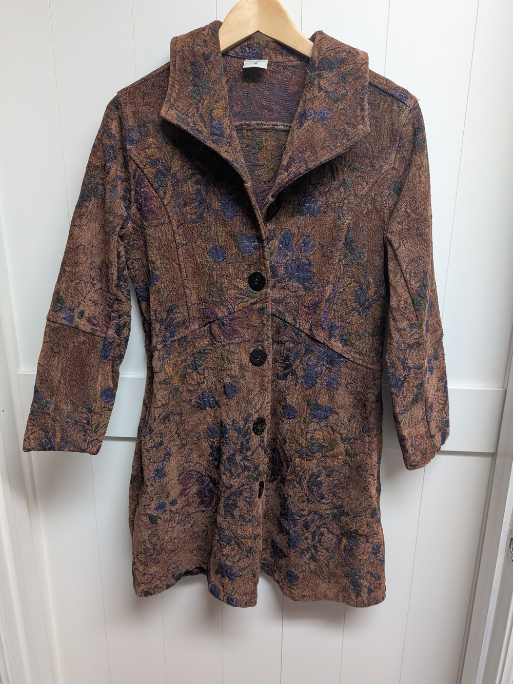 Vintage Color Me Cottom C.M.C Women's Brown Floral Button-Front Coat, Medium